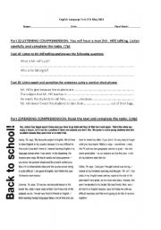 English Worksheet: TEST A2 - B1 LEVEL  THEMATIC UNIT SCHOOL