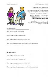 English worksheet: Jobs: Interview about parents