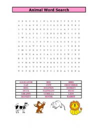 animal word search 