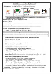 English Worksheet: First day at school