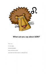 English worksheet: What can you say about animals?(Lion)