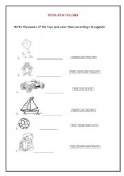 English Worksheet: Toys and Colors