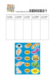 English Worksheet: WORDS WITH OUR FIVE SENSES
