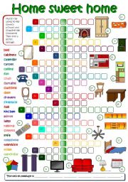 English Worksheet: Home sweet home - parts of a house & furniture (B&W +  KEY included)