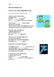 English worksheet: Im in Love with a Big Blue Frog