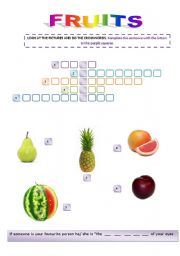 English worksheet: FRUIT CROSSWORD - Hidden message