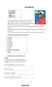 English worksheet: Short reading activity about personal information from famous people