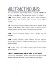 English worksheet: abstract nouns