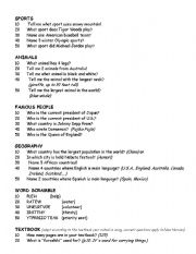 English worksheet: Jepordy Questions
