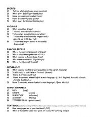 English Worksheet: Jepordy Questions
