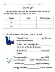 English worksheet: lie or lay