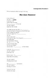 English worksheet: Fill in the blanks- our last summer