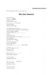 English Worksheet: Fill in the blanks- our last summer
