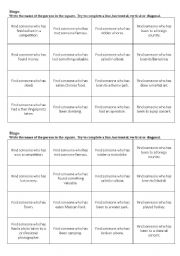 English Worksheet: present perfect Find someone bingo game