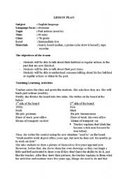 English worksheet: lesson plan about past actions