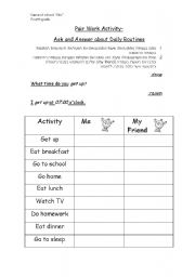 English Worksheet: Daily Routines- Pair Work Activity