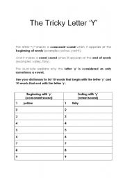 English worksheet: The Tricky Letter Y