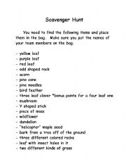 English worksheet: Nature Scavenger Hunt