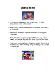 English worksheet: Amercian culture