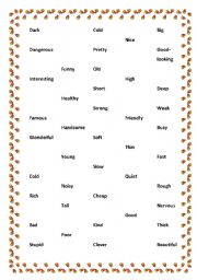 English Worksheet: Adjectives pair game 