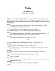 English Worksheet: Mulan script