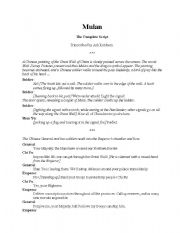 English worksheet: Mulan script