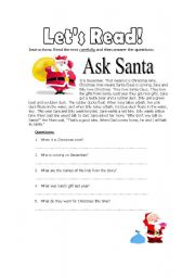 English Worksheet: Ask Santa (short reading)