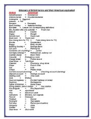 English Worksheet: Differences between British English and American English