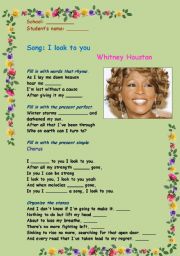 Working with verb tenses and prepositions : Song - I look to you (Whitney Houston) - With Answer Key