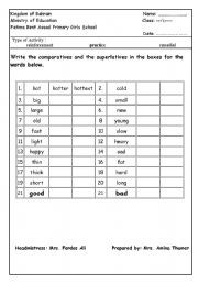 English Worksheet: comparative and superlative