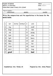 English worksheet: comparative and superlative