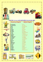 English Worksheet: AMERICAN AND BRITISH WORDS