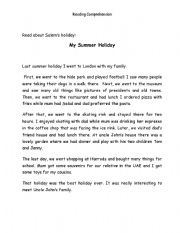 English Worksheet: My Summer Holiday