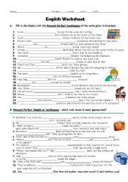 English Worksheet: Present Perfect Simple and Present Perfect Continuous