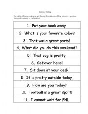 English worksheet: Sentence Sorting