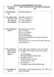 English Worksheet: THE PLAN FOR RENDERING THE TEXT