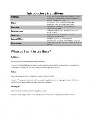 English Worksheet: Introductory transitions worksheet