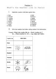 English worksheet: Weather forecast information exchange + capital cities