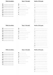 English Worksheet: days of the week , months and numbers