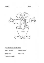 English worksheet: coloring the clown