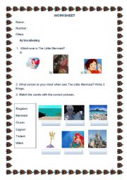 English worksheet: Ariel story worksheet 1