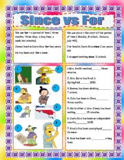 English Worksheet: Since vs for