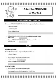 English Worksheet: A Terrible Mishmash of Words 2: a lot of, much, many, little, few
