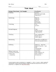 English Worksheet: My Thoughts Think Aloud