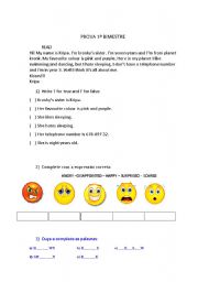 English worksheet: Test 4 year (colors, feelings)