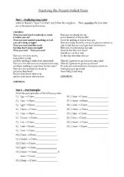 English worksheet: Present perfect (Practice with a song lyrics)
