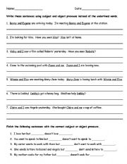 English worksheet: Subject and Object Pronouns