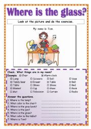 English Worksheet: Where is the glass?