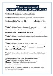 English Worksheet: Restaurant Complaint roleplay