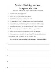English Worksheet: Subject-Verb Agreement with be